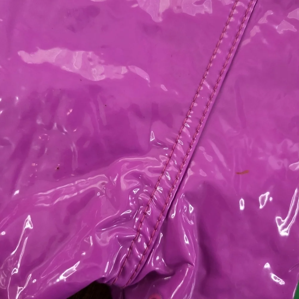 Vintage 90s Barney Dinosaur Kids Raincoat Hooded Purple PVC Jacket Costume